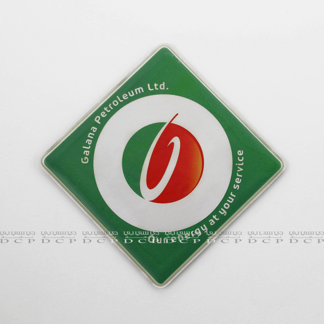 Full view of a tea coaster featuring a prominently displayed company logo, perfect for corporate branding