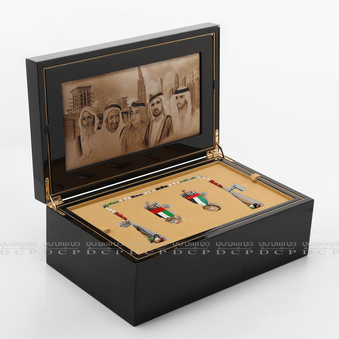 Full view of a Premium Glossy Black Wooden Box with Elegant Finish, perfect for corporate gifts and storage
