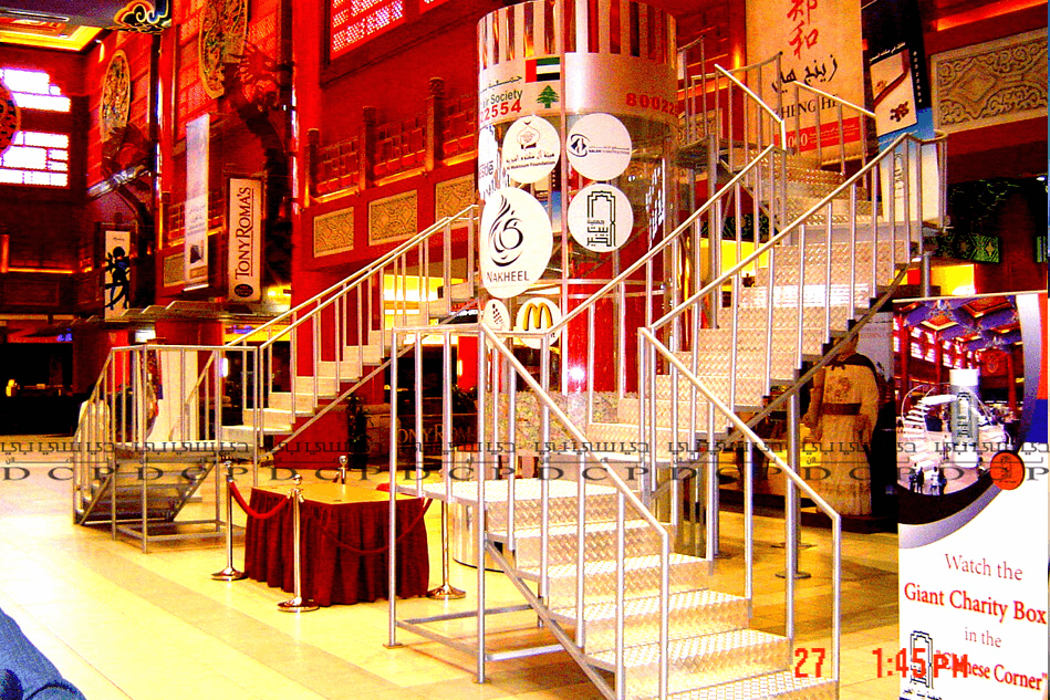 Full view of a professional exhibition stand designed to attract attention with bold branding and functional layout